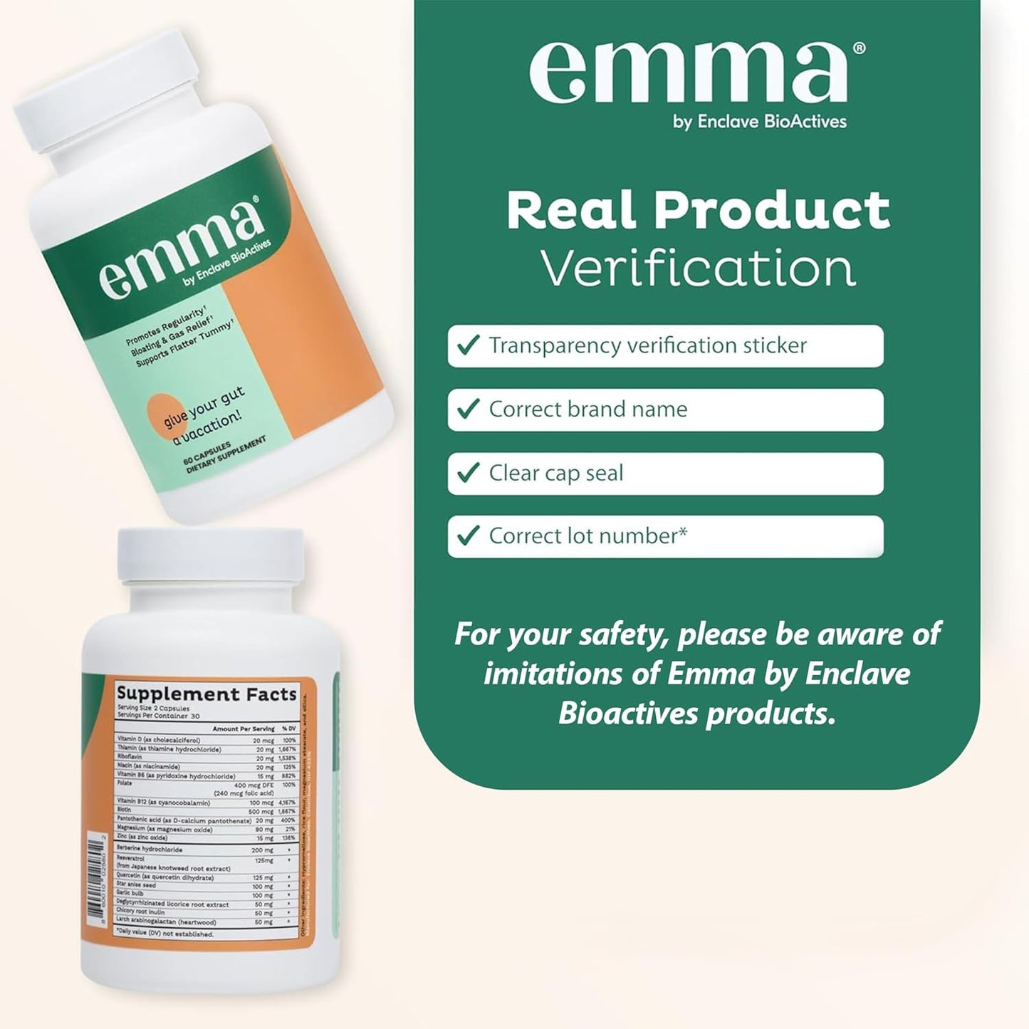 Emma Gut Health Relief Supplement, Doctor Endorsed Formula for Women & Men, 60 Capsules