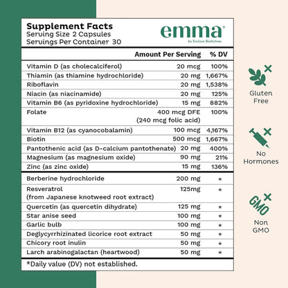 Emma Gut Health Relief Supplement, Doctor Endorsed Formula for Women & Men, 60 Capsules